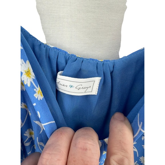 Blues & Greys Babydoll Dress Womens Sz L Retro Fairy Coquette Flowy Floral Cute - Picture 6 of 9